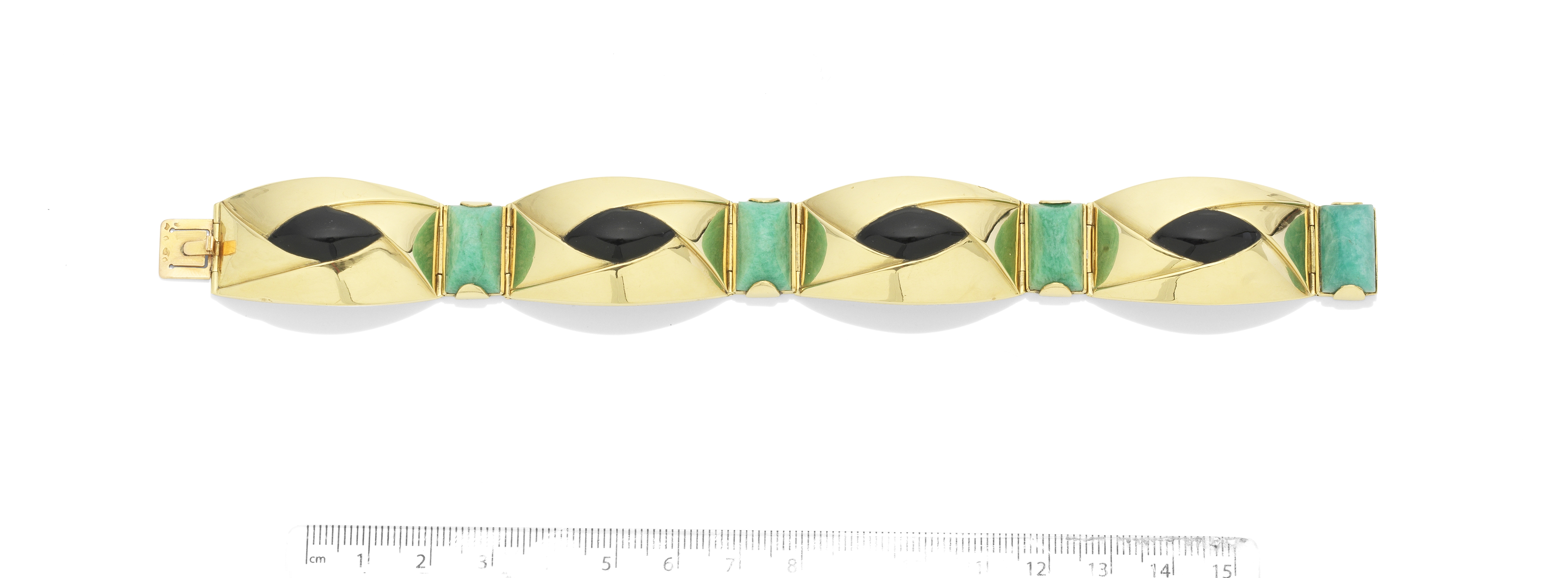 An Art Deco gold, enamel and amazonite bracelet, by Lacloche Frères,