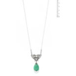 An emerald and diamond pendant