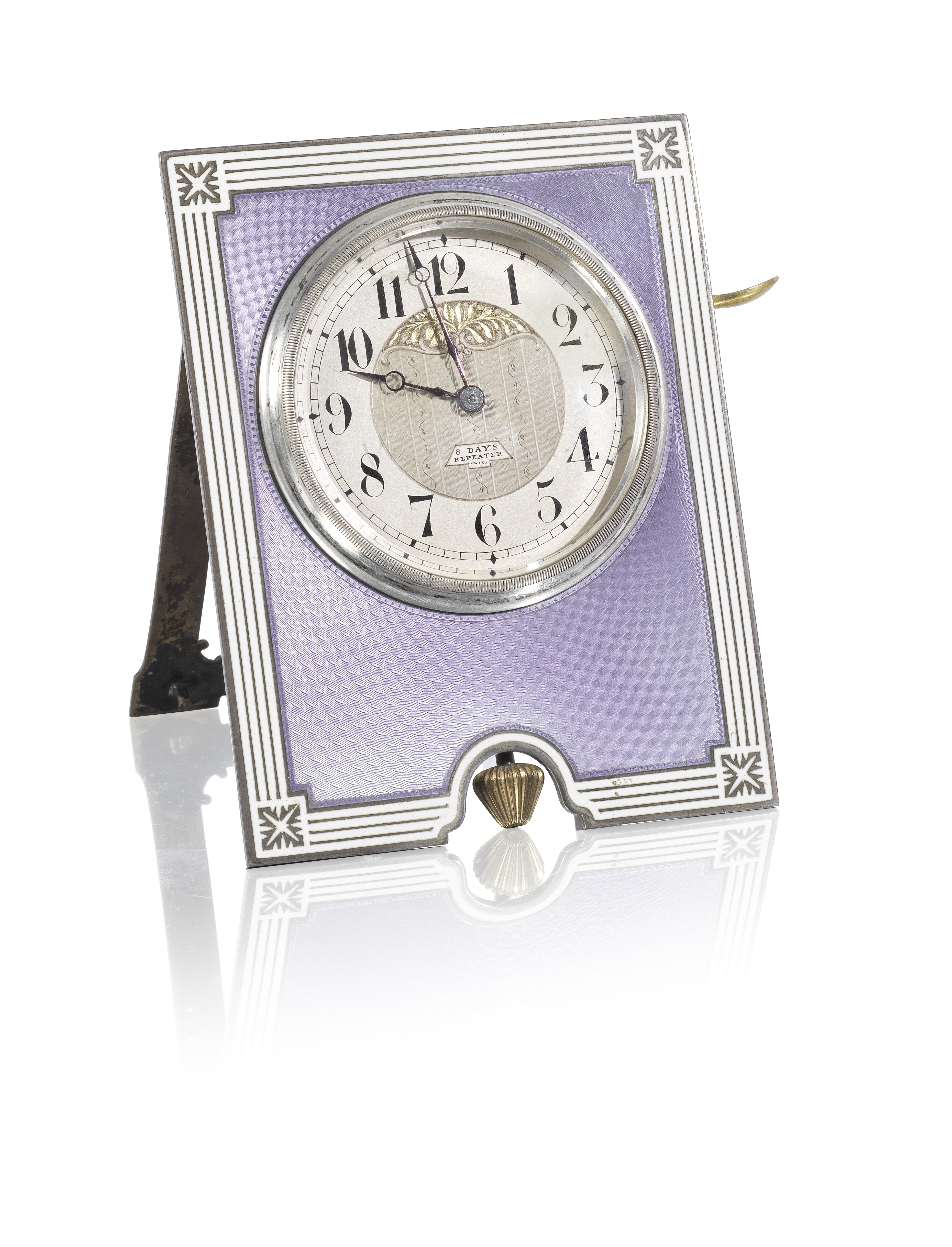 A Silver and Enamel minute repeating Keyless desk clock, by E. Mathey for Vacheron & Constantin,