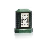 An art deco nephrite and aventurine quartz partners clock, by Cartier,