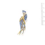 A sapphire and diamond 'Bird of Paradise' clip, by Van Cleef & Arpels,