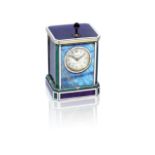 A Belle Époque labradorite, amethyst, enamel and gold minute repeating desk clock, by Cartier,