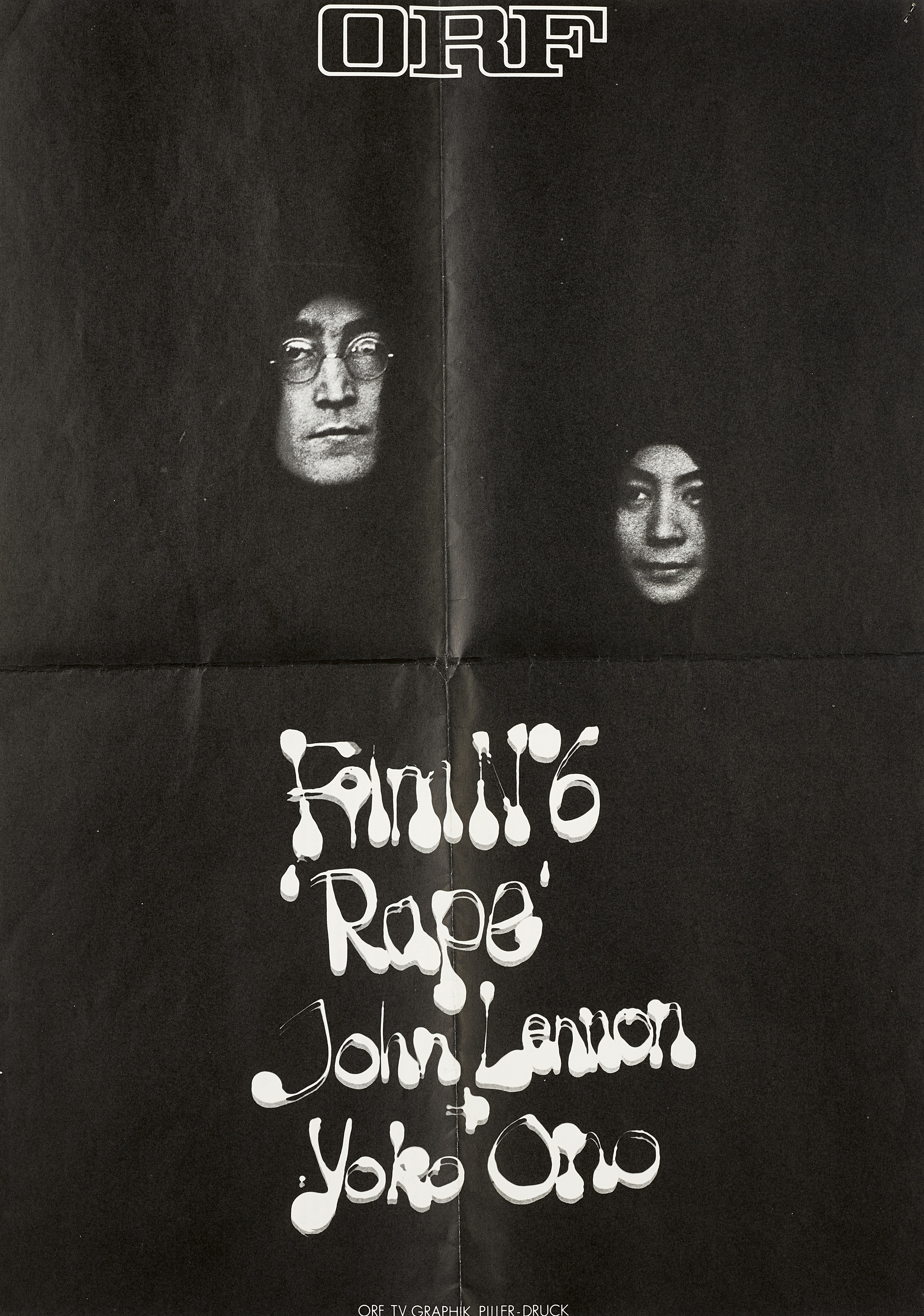 A John Lennon And Yoko Ono Poster For Film No. 6 Rape Piller-Druck, Austria, 1969