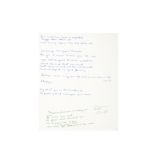 Original handwritten lyrics for the Elton John song 'Candle in the Wind'