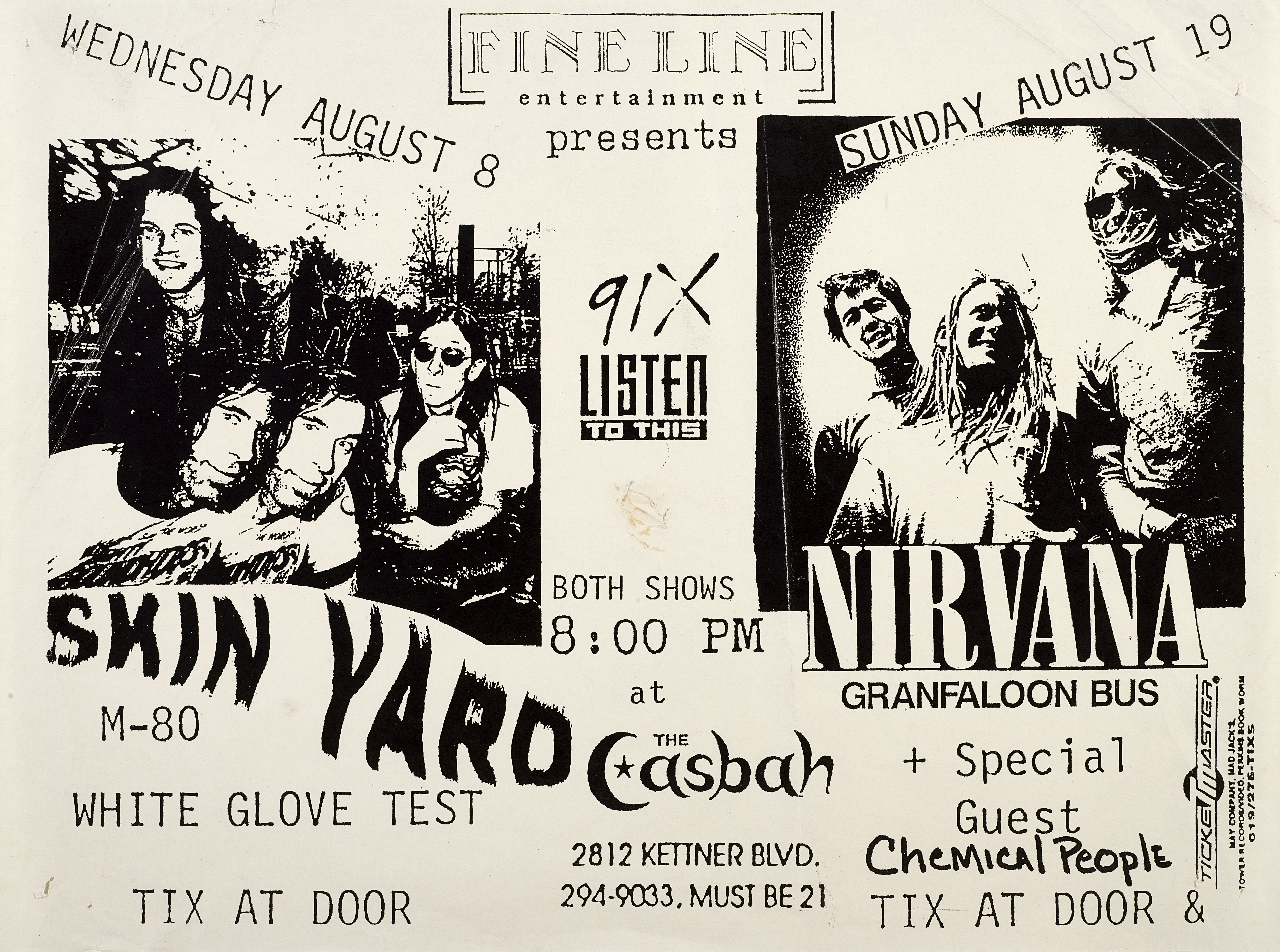 A Nirvana And Skin Yard Casbah Concert Poster 1990