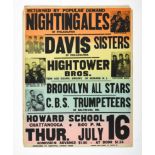 A Nightingales And Davis Sisters Howard School Concert Poster, circa early 1950s