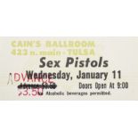 An Unused Sex Pistols Cain's Ballroom Concert Ticket 1978