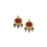 A pair of diamond, carnelian and jasper 'African Queen' earclips, Elizabeth Gage