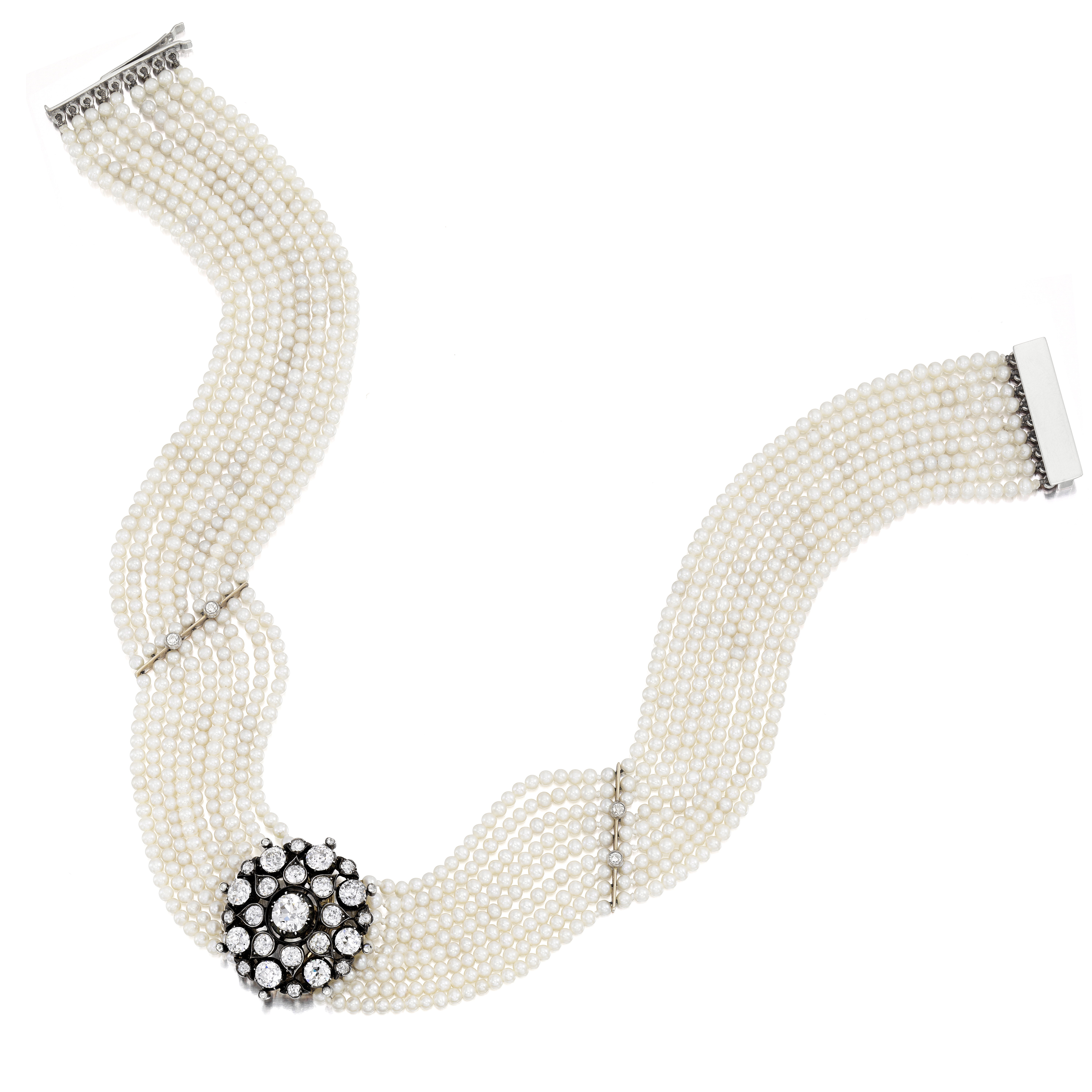 A diamond and seed pearl choker-necklace