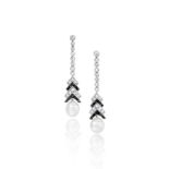 A pair of natural pearl, diamond and onyx earrings, René Boivin,