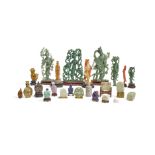 A Mitzi Gaynor group of vintage carved hardstone figures, snuff bottles, and other decorative pieces