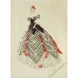 A Walter Plunkett costume sketch for Belle Watling in Gone With the Wind