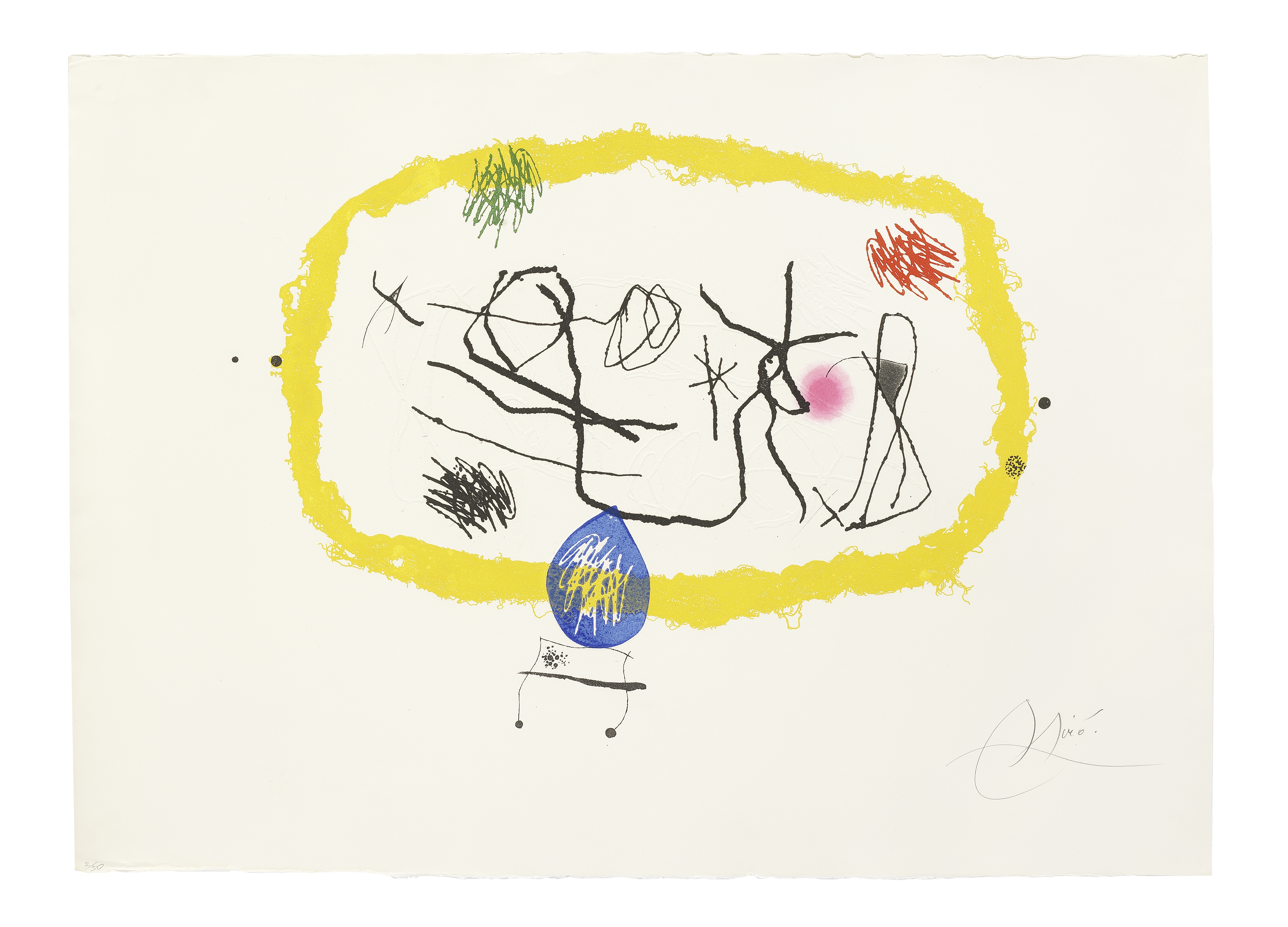 Joan Miró (1893-1983) Personatges Solars Etching in colours with embossing, 1974, on Arches wove ...