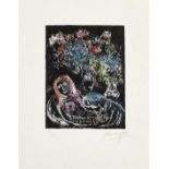 Marc Chagall (1887-1985) Couple sur Fond Noir II Lithograph in colours, 1973, on Japon nacré pape...