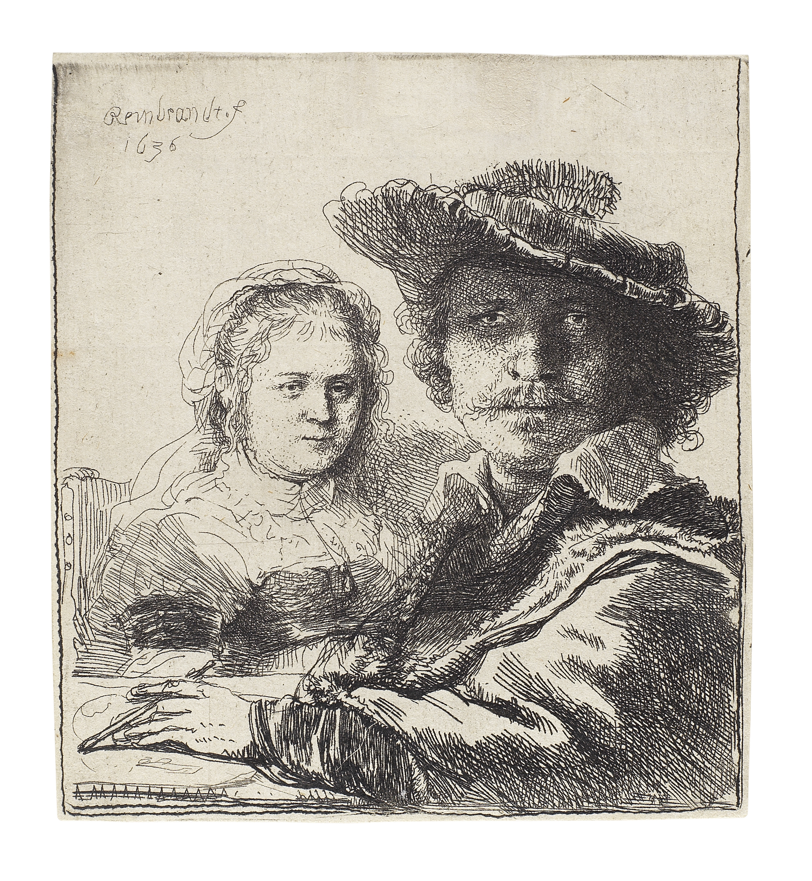 Rembrandt Harmensz van Rijn (1606-1669) Self-Portrait with Saskia Etching, 1636, on laid paper, a...