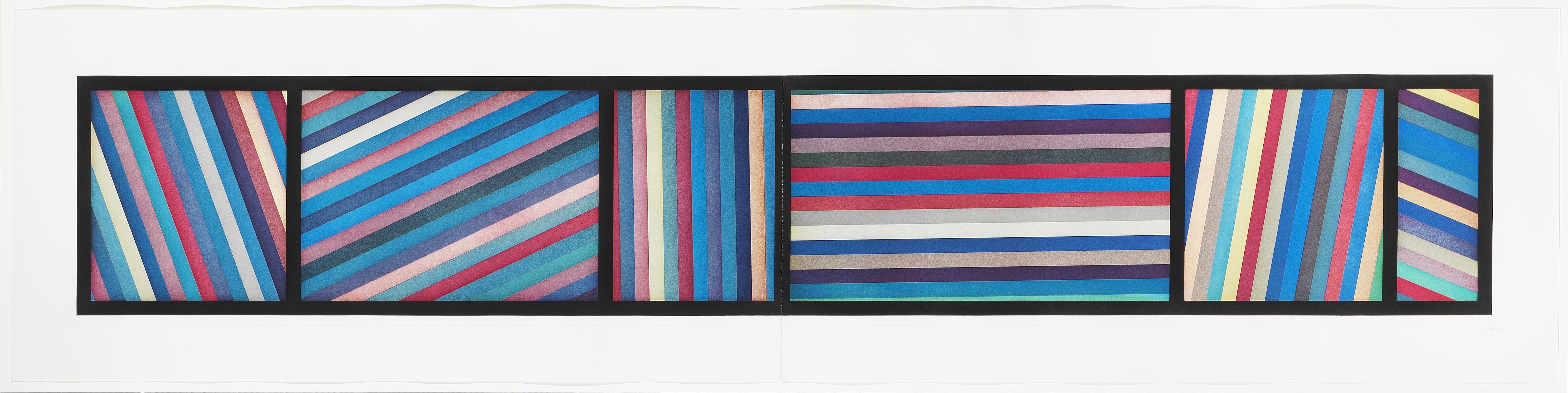 Sol LeWitt (1928-2007) Bands of color in Different Directions (Diptych) Etching with aquatint on ...
