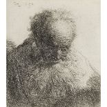Rembrandt Harmensz van Rijn (1606-1669) Bust of an Old Man with a flowing beard, the head bowed f...