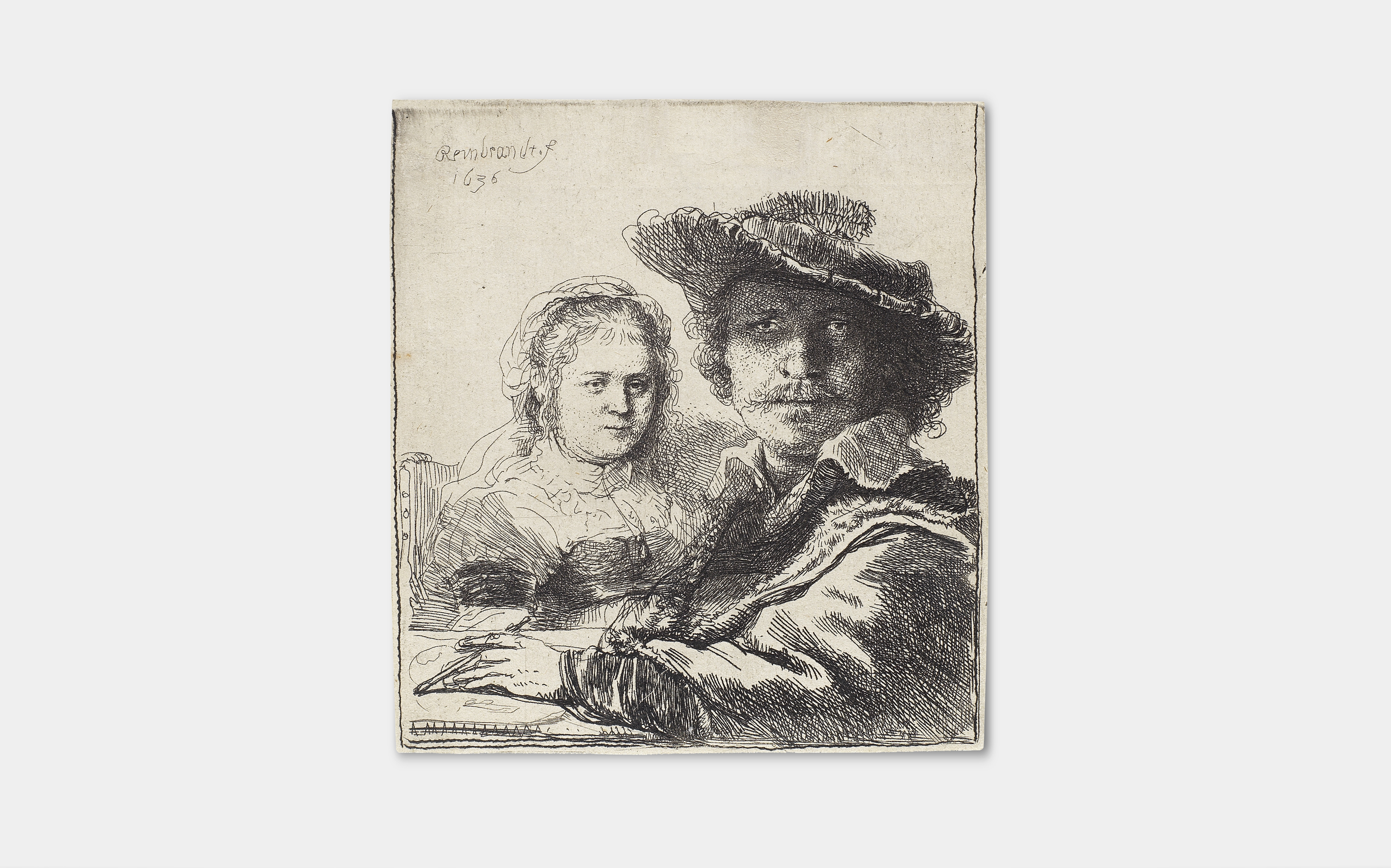 Rembrandt Harmensz van Rijn (1606-1669) Self-Portrait with Saskia Etching, 1636, on laid paper, a... - Image 2 of 2