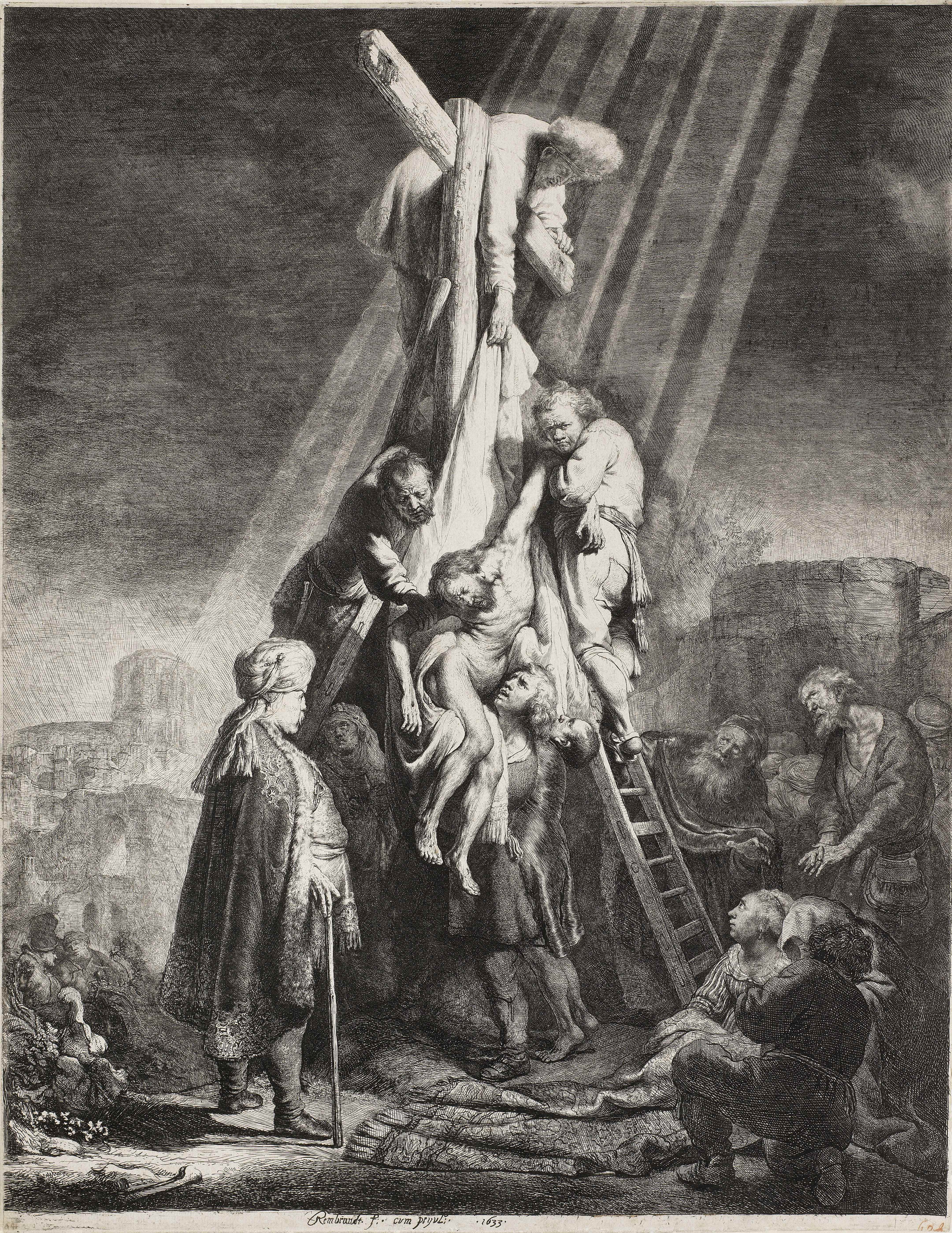 Rembrandt Harmensz van Rijn (1606-1669) The Descent from the Cross: Second Plate Etching, 1633, o...