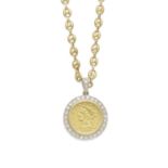 A gold and diamond coin pendant