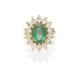 An emerald and diamond ballerina ring,