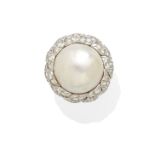 A mabé pearl and diamond ring