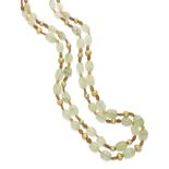 A double strand green beryl bead necklace