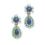 A pair of lapis lazuli and turquoise ear pendants, Lucien Piccard