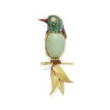 A diamond and turquoise bird brooch