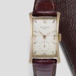 Patek Philippe. An 18K rose gold manual wind flared rectangular wristwatch Hourglass, Ref: 1593,...