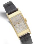 Patek, Philippe & Co, Geneve. A rare double signed 18K gold manual wind rectangular wristwatch re...