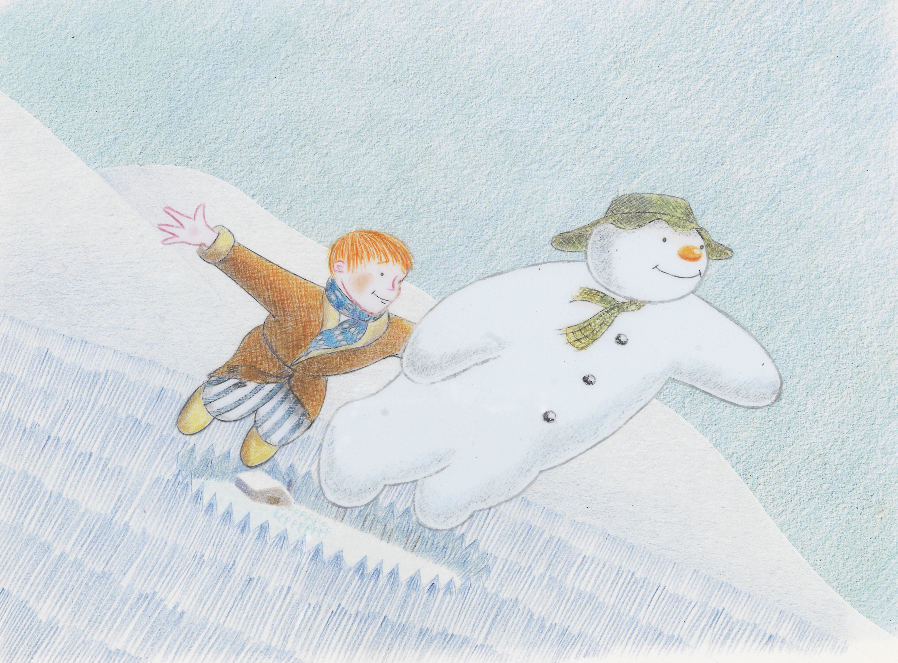 The Snowman: an original animation cel of the Snowman and James Flying, 1982, 2