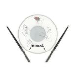 Metallica: an autographed Remo drumhead, together with a pair of drumsticks, circa 2014, 3