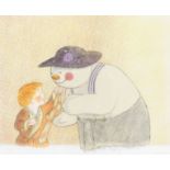 The Snowman: An original animation cel of The Snowman and James playing dress-up, 1982,