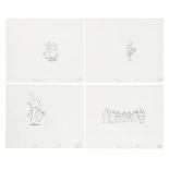 The Snowman: Four original animation drawings of James and the party scene, 1982, 4