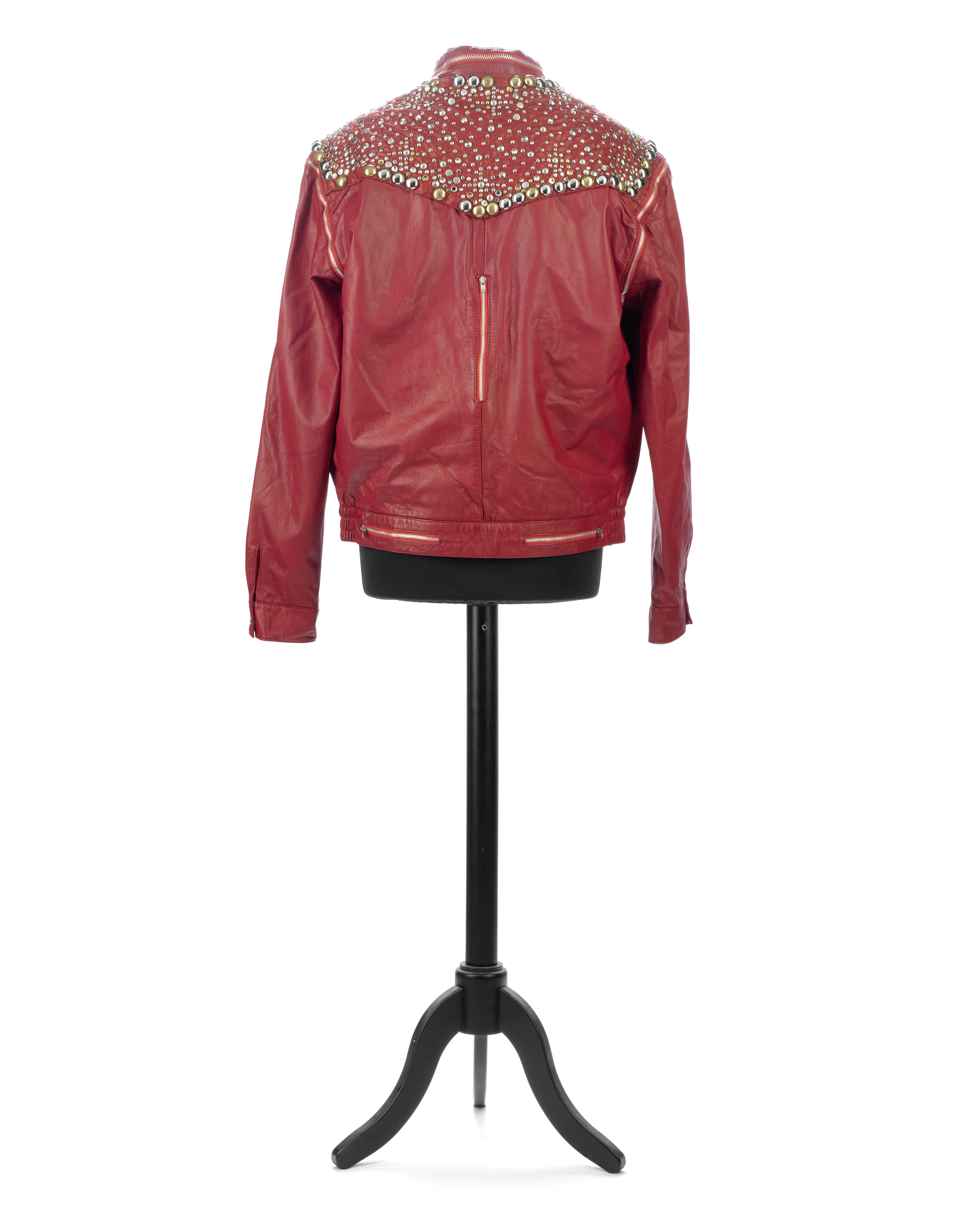 Barry Manilow: A red leather jacket worn on stage during his world tour, 1984, - Image 2 of 3