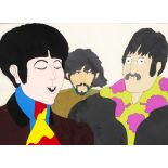 The Beatles: an original multi-layered animation cel set-up of Paul McCartney, George Harrison an...