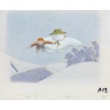 The Snowman: an original animation cel of The Snowman and James flying together, 1982, 2