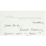 Grace Kelly: A handwritten letter to Bing Crosby, undated, but 1955,