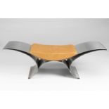 Maria Pergay (born 1930) Wave Bench circa 1970 stainless steel with satin finish, leather upholst...