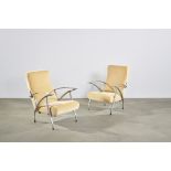 Alberto Gambetta Rare Pair of Adjustable Armchairs1957-60for Luberto, nickel plated tubular brass...