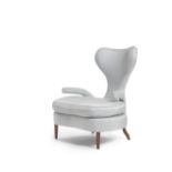 Renzo Zavanella (1900-1988) Armchaircirca 1950silk upholstery, walnutheight 44 1/4in (112.3cm); w...