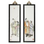 A pair of polychrome enameled plaques depicting four of the Eight Immortals Deng Bizhao, mid-20th...