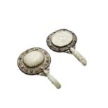 Two jade-mounted metal hand mirrors The jades late Qing dynasty (2)