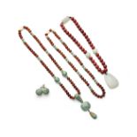 A group of three necklaces and a jadeite earring (4)