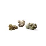 Three jade and hardstone animal carvings Recumbent canine: Yuan/Ming dynasty (3)