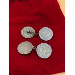 A Pair of Japanese silver 10 Sen coin cuff links (4 coins in total)