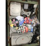 A Crate of PS1 Consoles, controllers and games