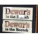 2 Original glass Dewar's is the Scotch advertising signs. Measure 26.5x63cm each.