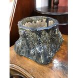 An antique stone pottery tree trunk planter. Measures 17cm in height.